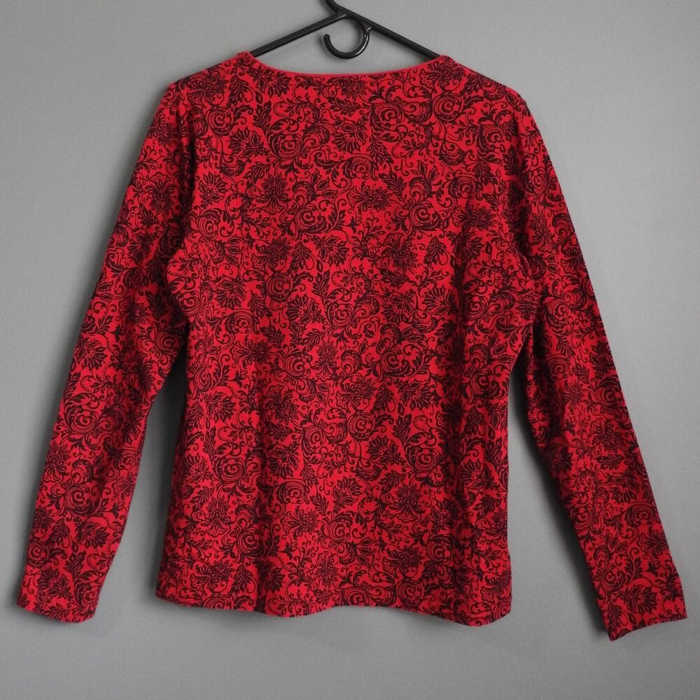 2/$13 Kim Rogers Women's Crew Neck Long Sleeve Top Black & Red Floral Size L - Picture 5 of 6